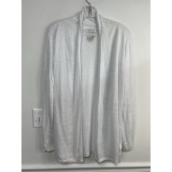 Rachel Zoe Sweaters - Rachel Zoe Women’s White Linen Open Front Cardigan Knit Casual Classic Coastal M